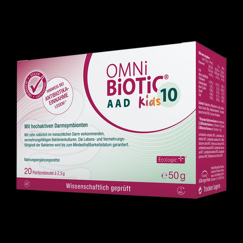 Eine Packung OMNi-BiOTiC 10 AAD Kids, 20 Sachets à 2,5 Gramm